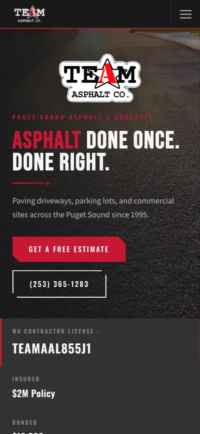 A-Team Asphalt website — mobile view