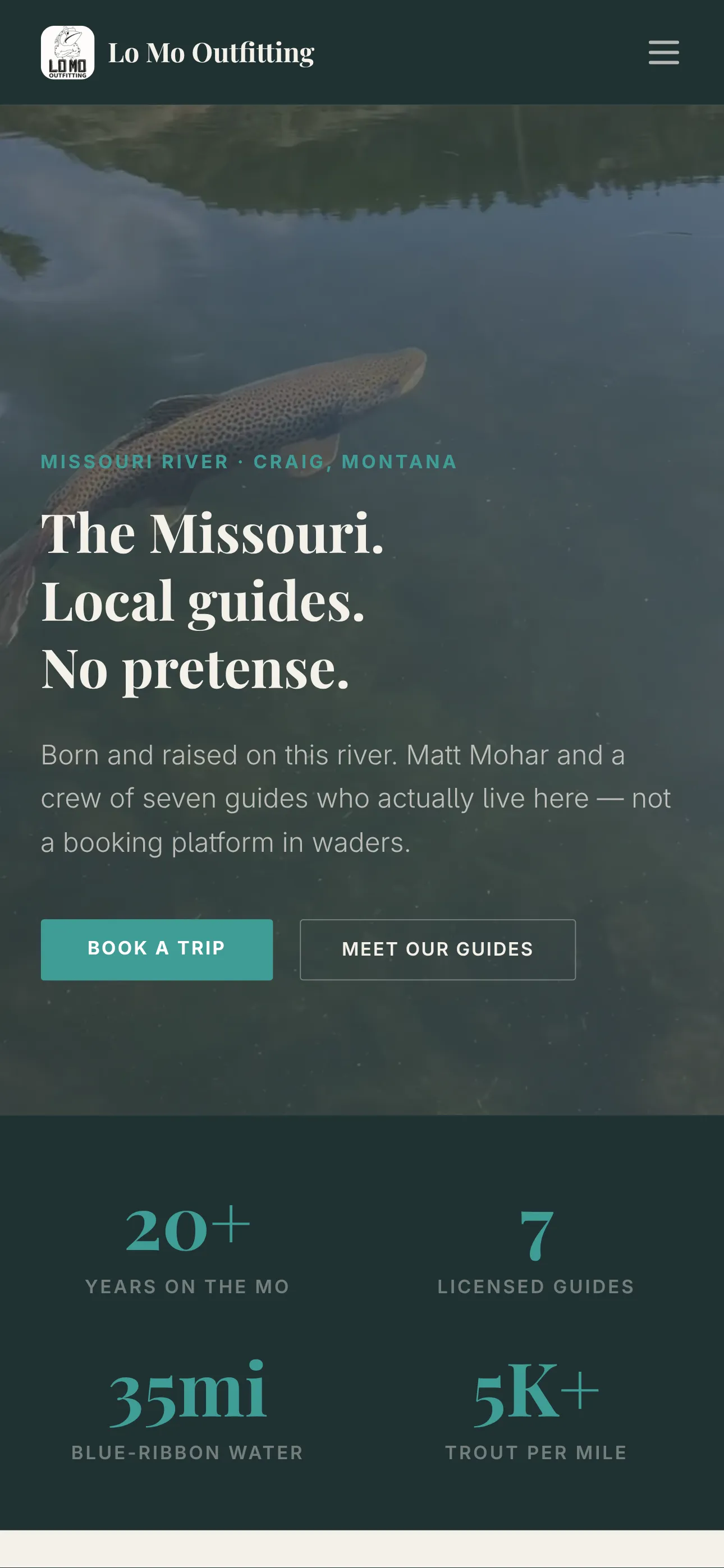 Lo Mo Outfitting website — mobile view